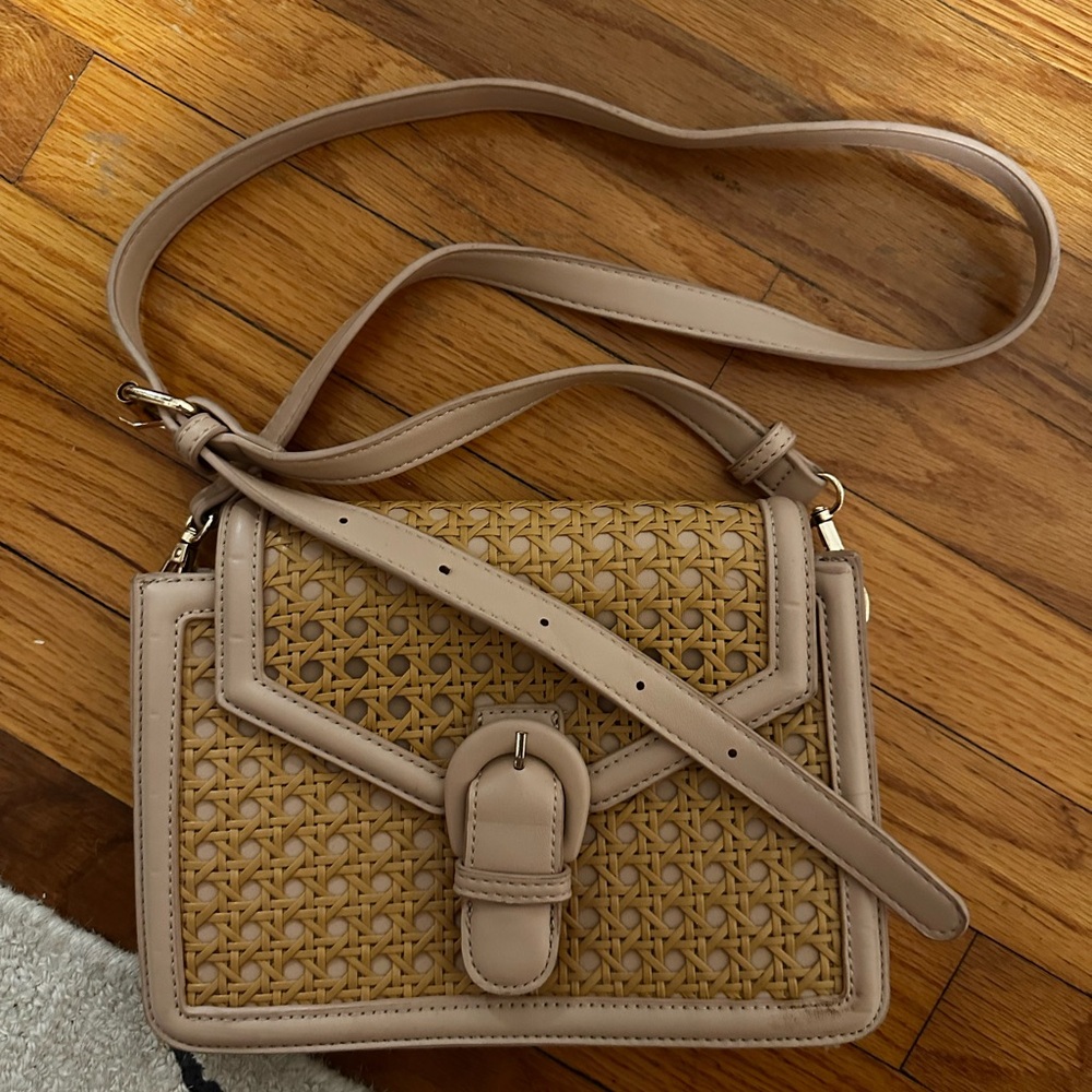 Tan Woven Leather Crossbody Bag